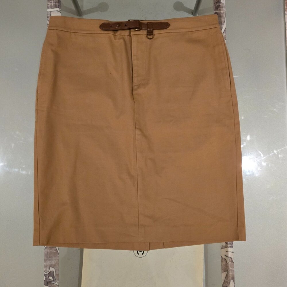 Lauren Ralph Lauren | Tan Belted Cotton Skirt | Size 12